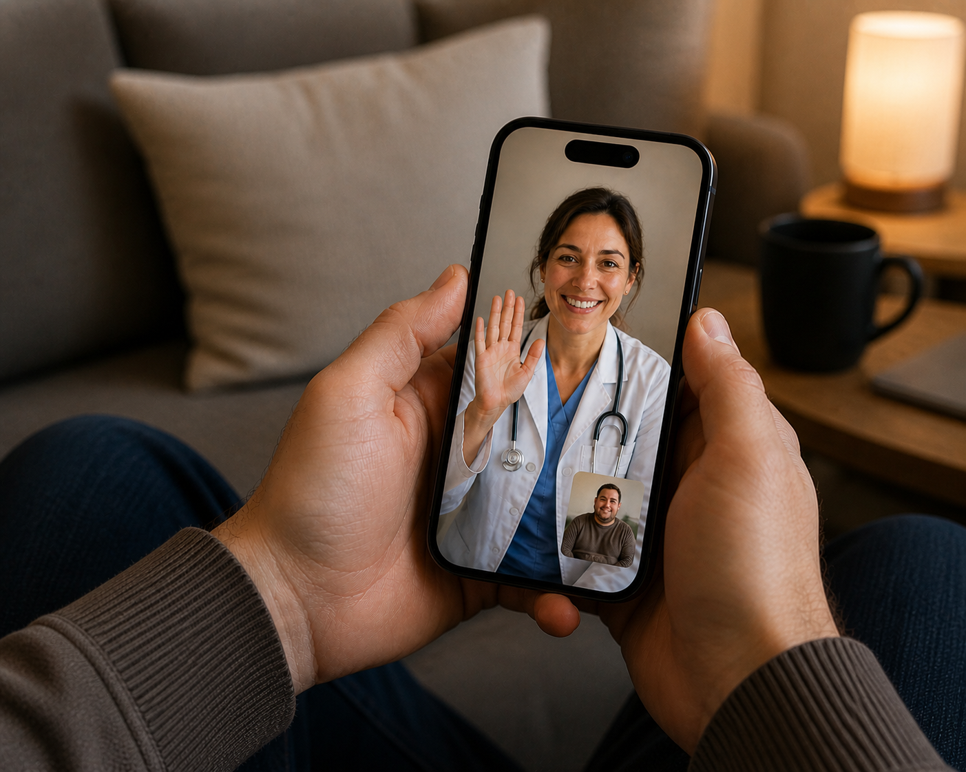Patient meeting a provider through a phone video visit
