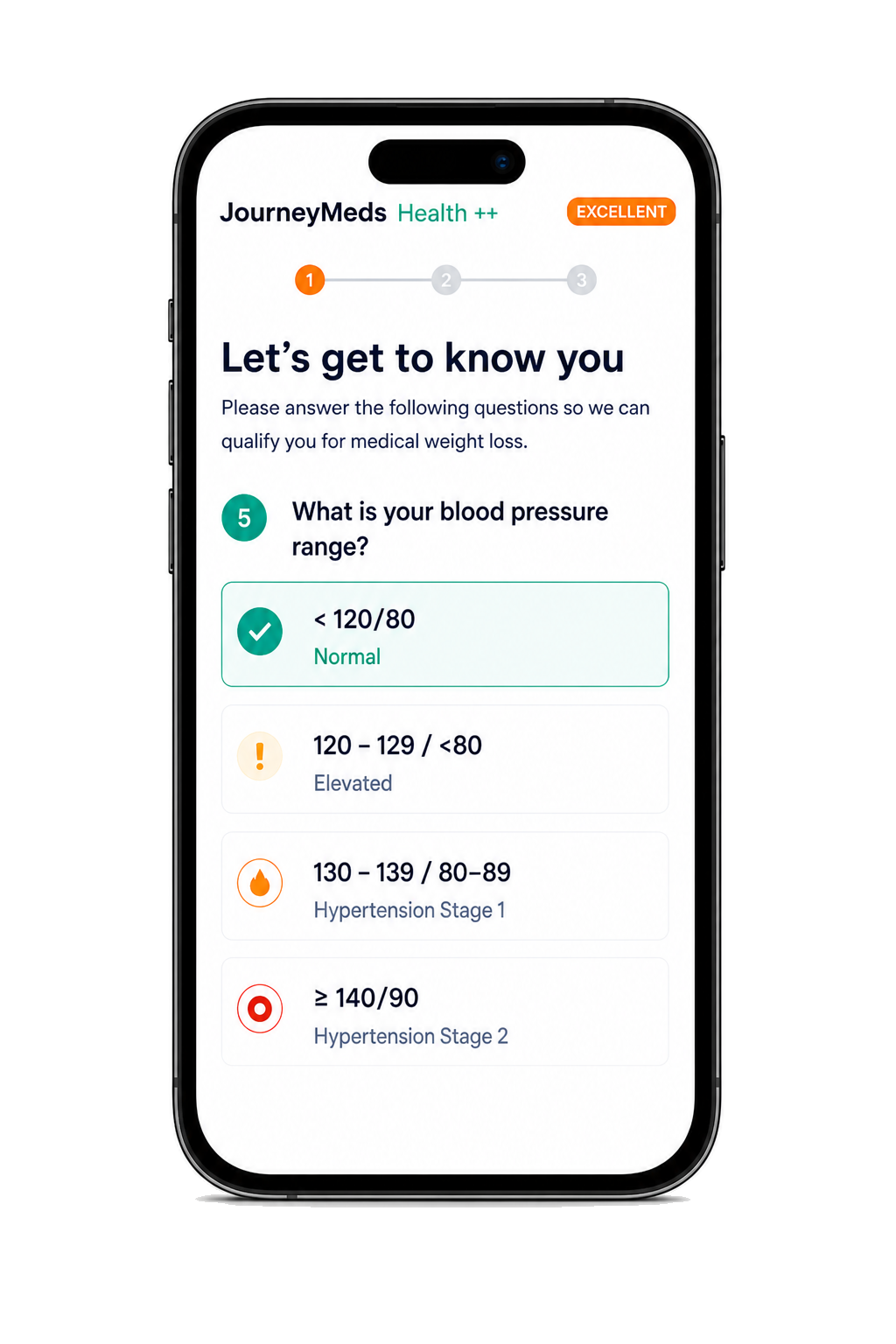 JourneyMeds health intake quiz screen