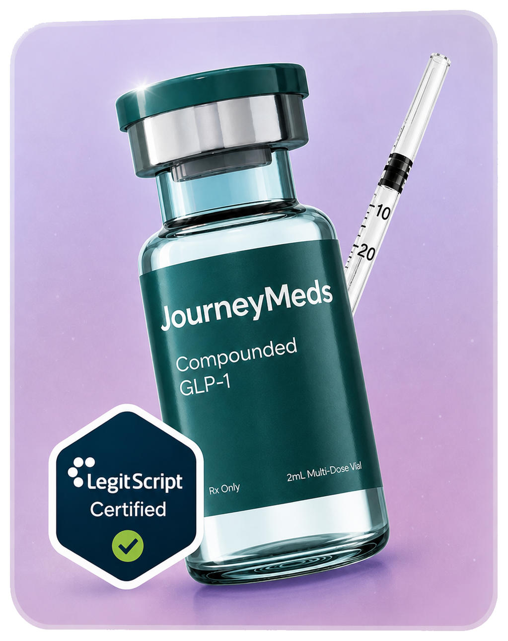 Medication review card with certified medication bottle and syringe